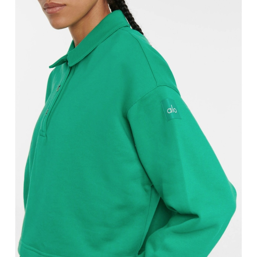 Alo Yoga Polo Club Henley Pullover Sweatshirt Green Cropped  Size S - Picture 4 of 8
